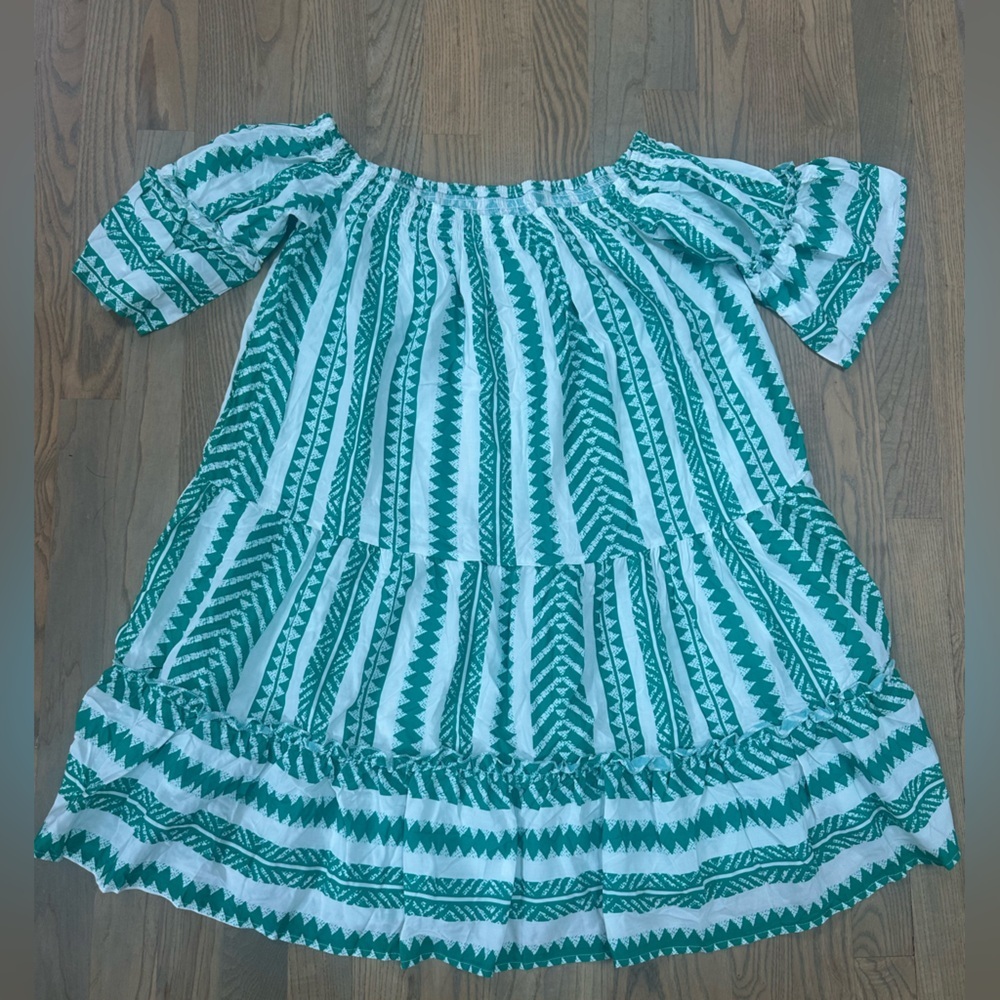 Cupshe Teal and White Geometric Dress/ Swim cover up